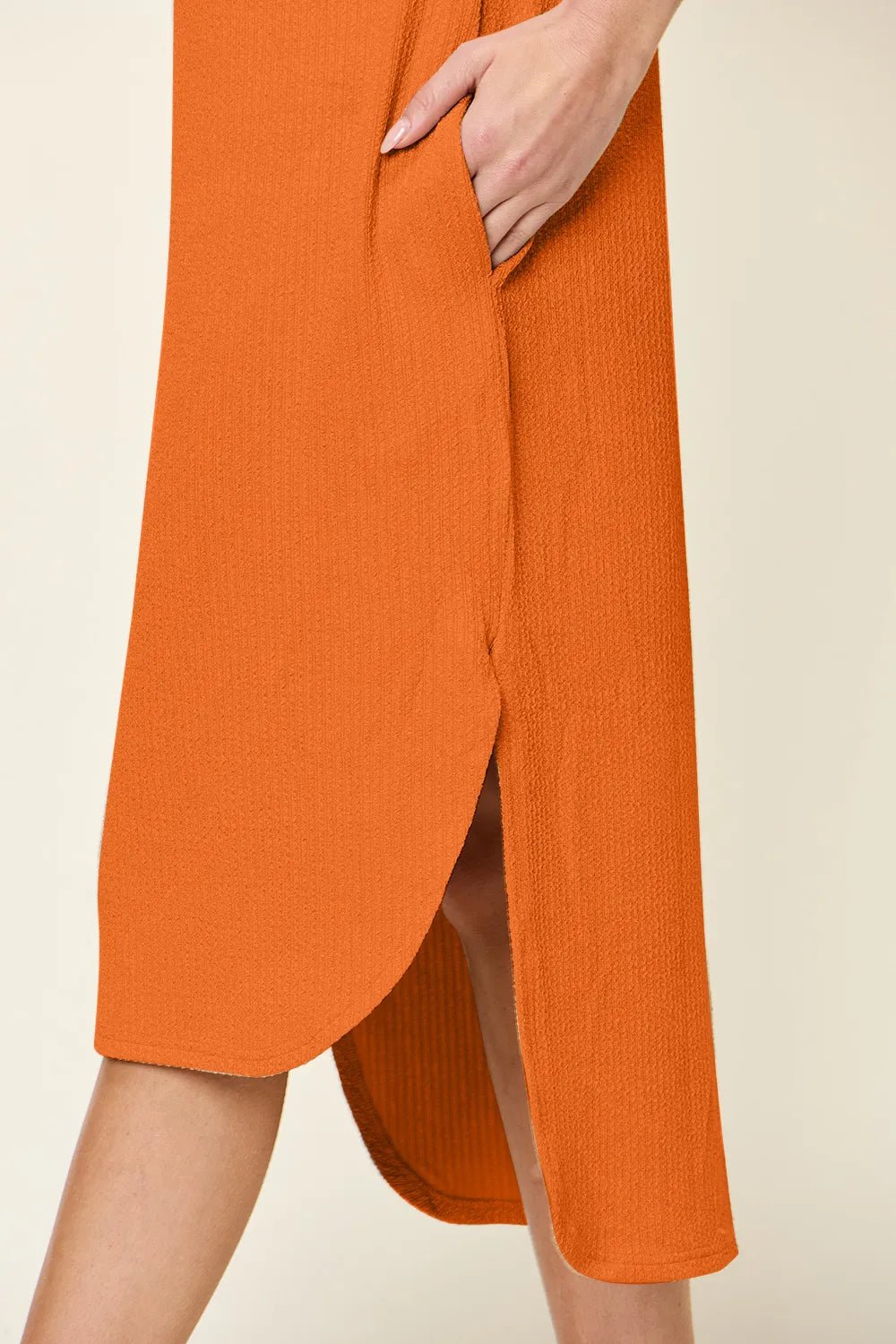 Double Take Full Size Round Neck Short Sleeve Slit Dress - Liorienne