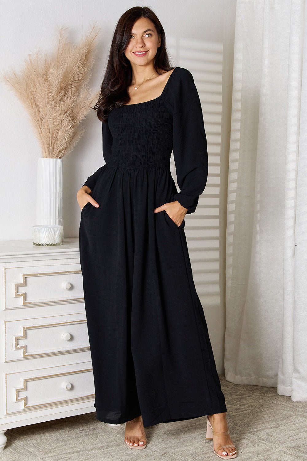 Double Take Square Neck Jumpsuit with Pockets - Liorienne