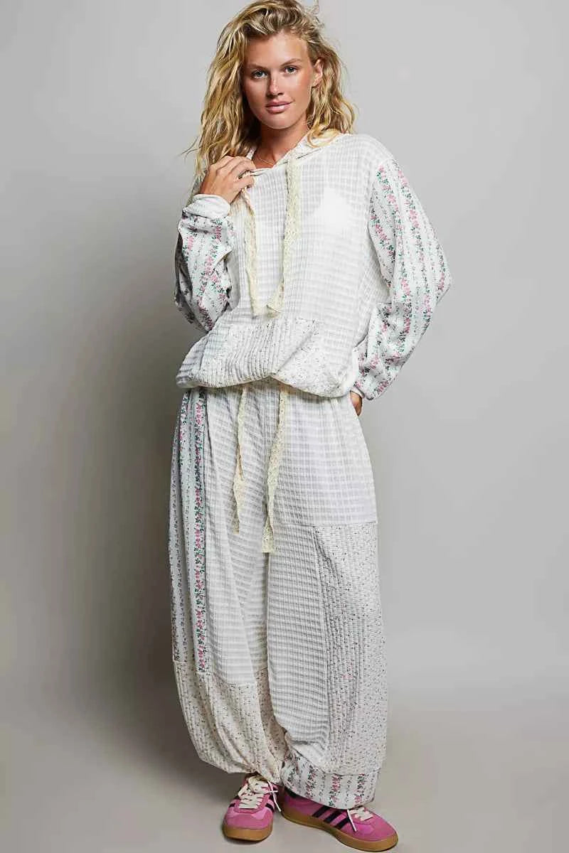 POL Patchwork Mixed Knit Wide Leg Pants