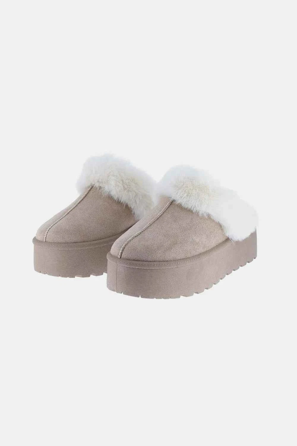 Thick Bottom Fur Trim Snow Slippers - Weeboo