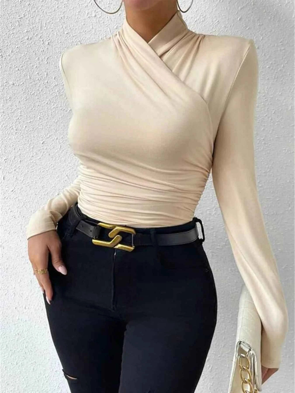 Ruched Long Sleeve Slim Fit Top