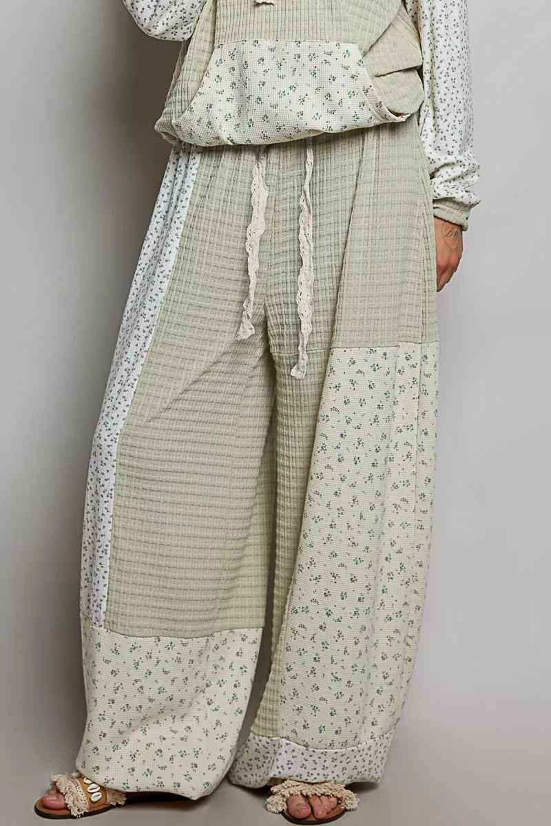 POL Patchwork Mixed Knit Wide Leg Pants