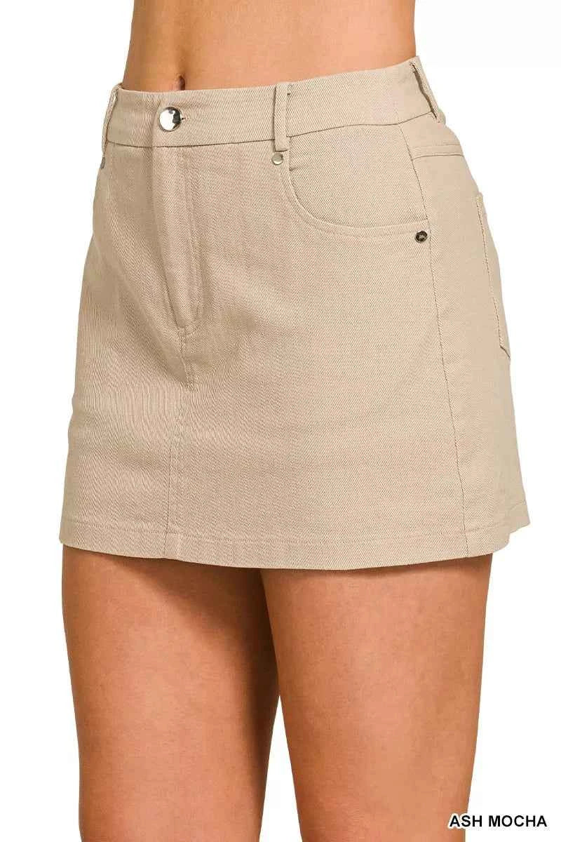 Cotton Twill Lined Mini Skirts - Zenana