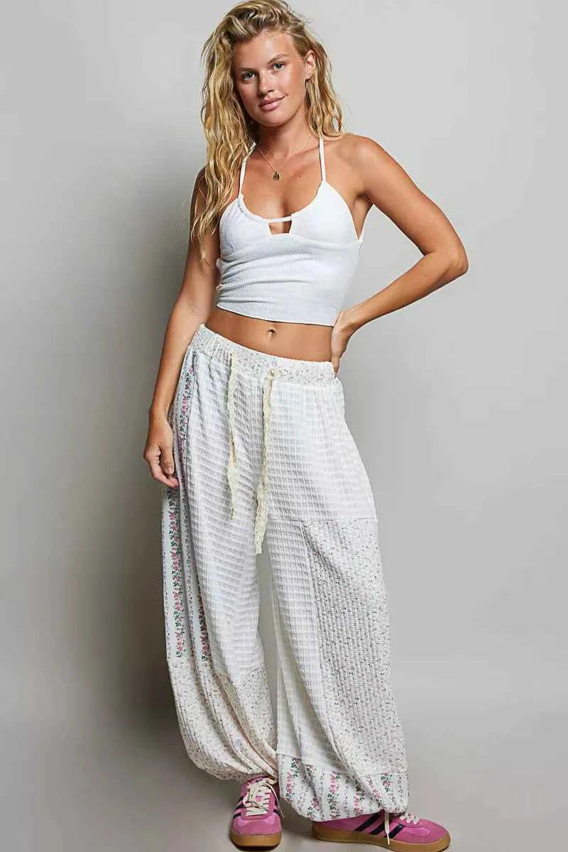 POL Patchwork Mixed Knit Wide Leg Pants
