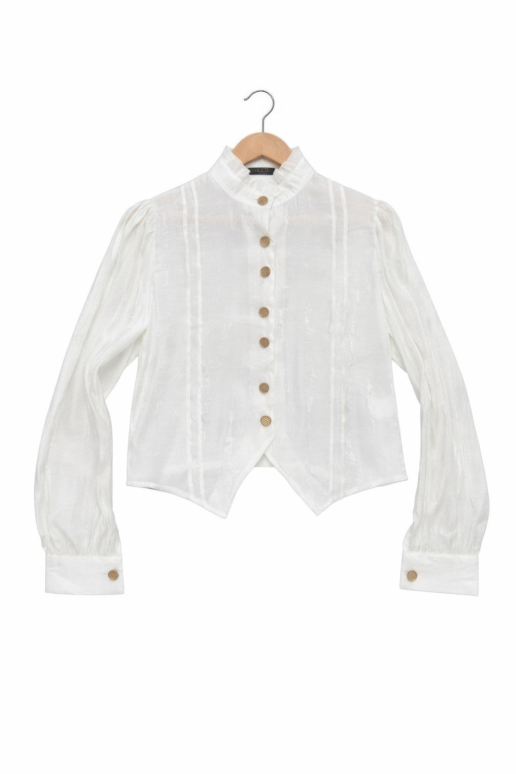 Elegant Satin-finish Victorian Button-up Top - Excel Merchandise
