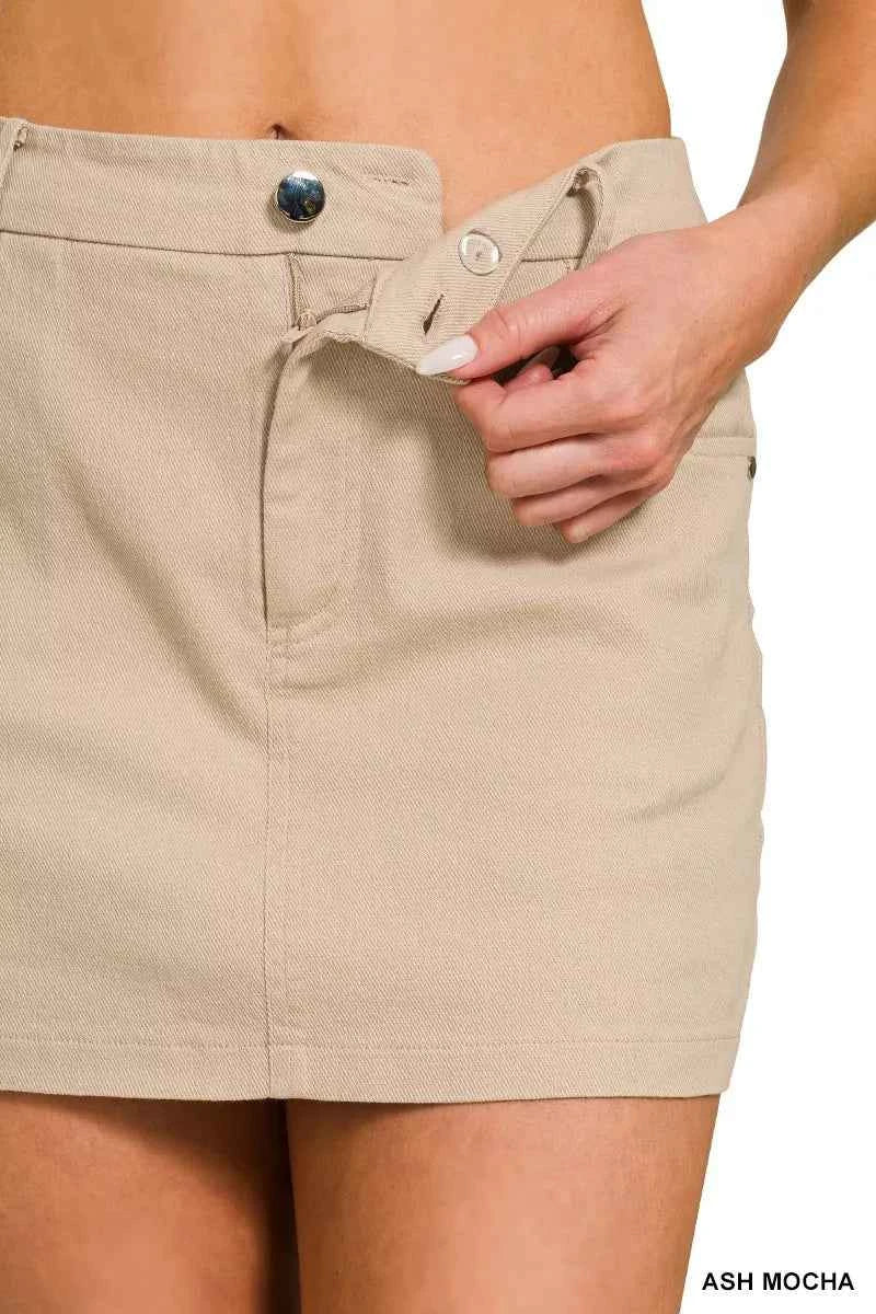 Cotton Twill Lined Mini Skirts - Zenana