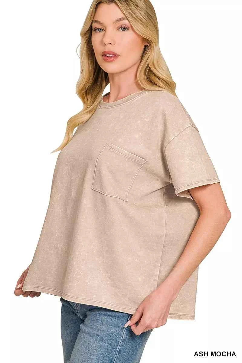 Zenana French Terry Acid Washed Relaxed Top & Short Set