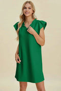 Ruffled V-Neck Cap Sleeve Dress - Double Take
