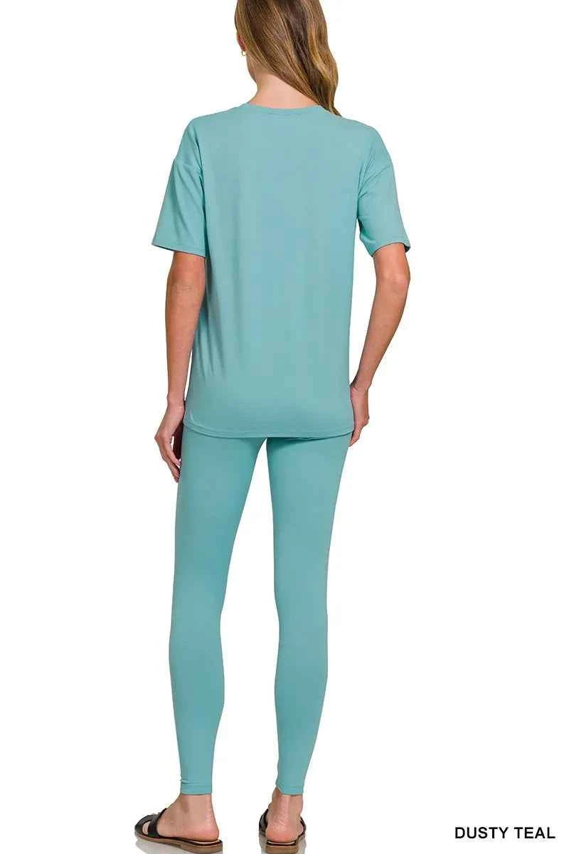 Zenana Brushed Dty Microfiber Short Sleeve Top and Pants Loungewear Set