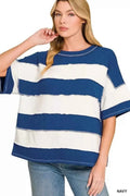 French Terry Striped Exposed Seam Top - Zenana - Liorienne
