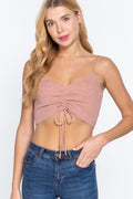 Front Ruched Detail Sweater Knit Crop Cami Top - Liorienne