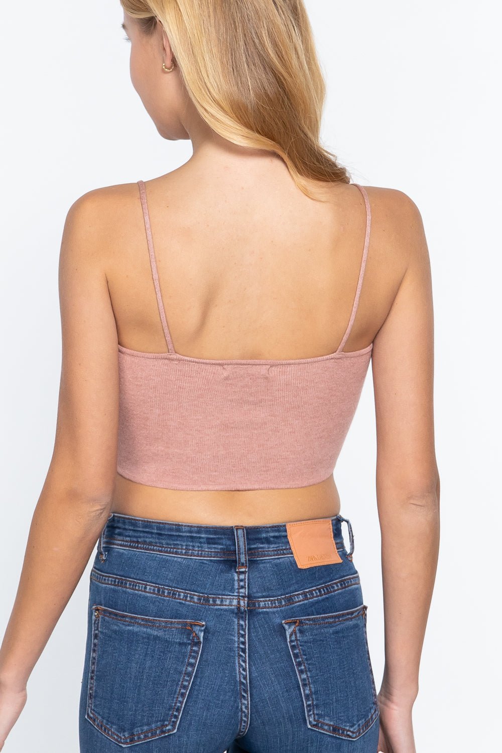 Front Ruched Detail Sweater Knit Crop Cami Top - Liorienne