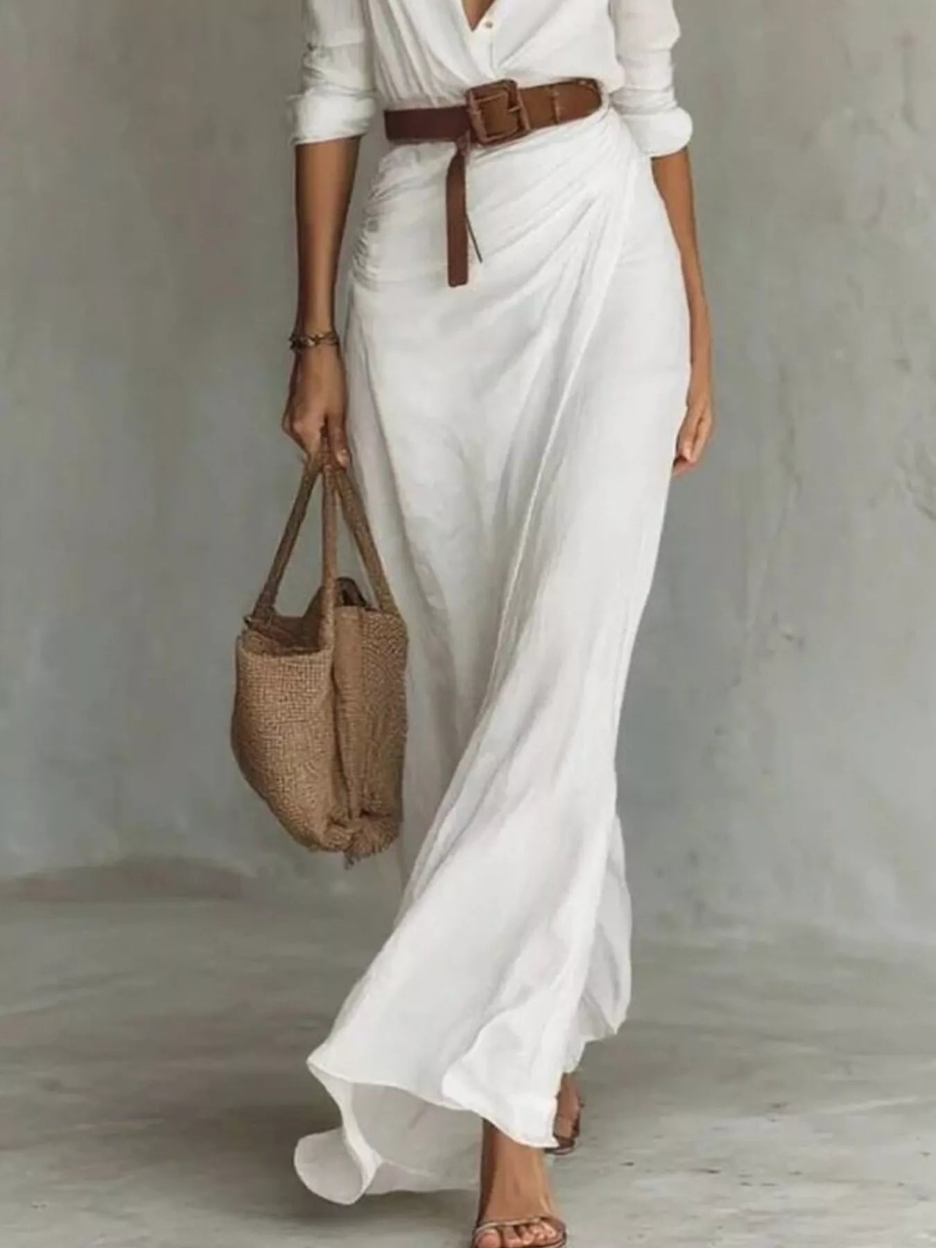 Full Size Ruched Long Sleeve Maxi Dress Plus Size - Excel Merchandise