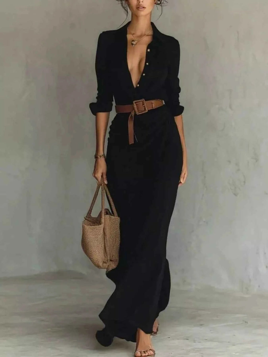 Full Size Ruched Long Sleeve Maxi Dress Plus Size - Excel Merchandise