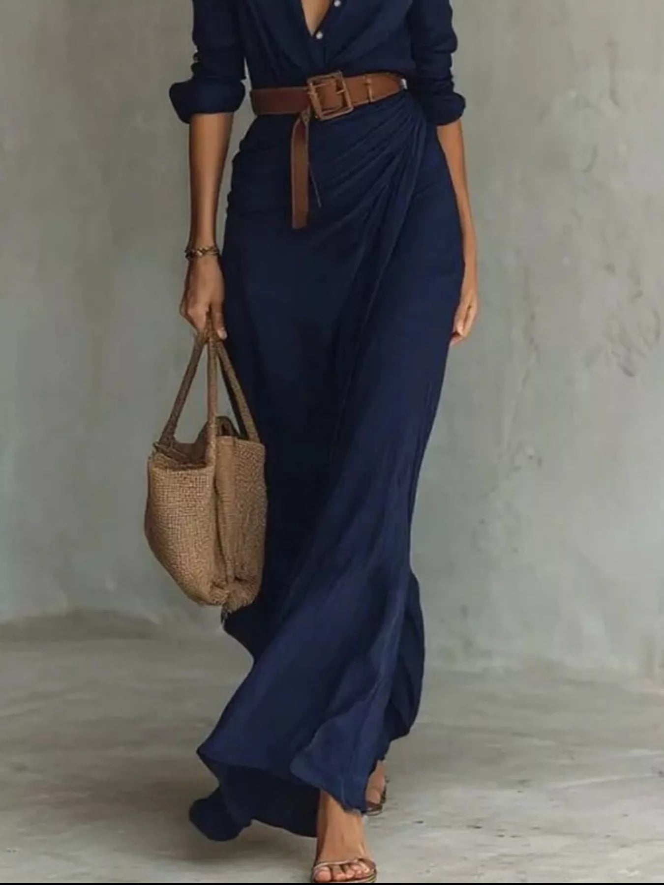Full Size Ruched Long Sleeve Maxi Dress Plus Size - Excel Merchandise