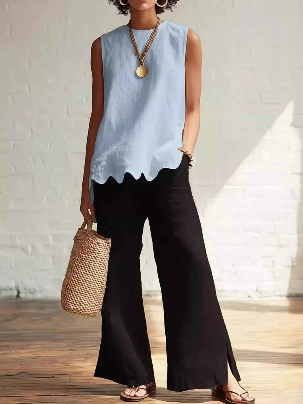 Full Size Scalloped Hem Sleeveless Tank Top Plus Size - Liorienne
