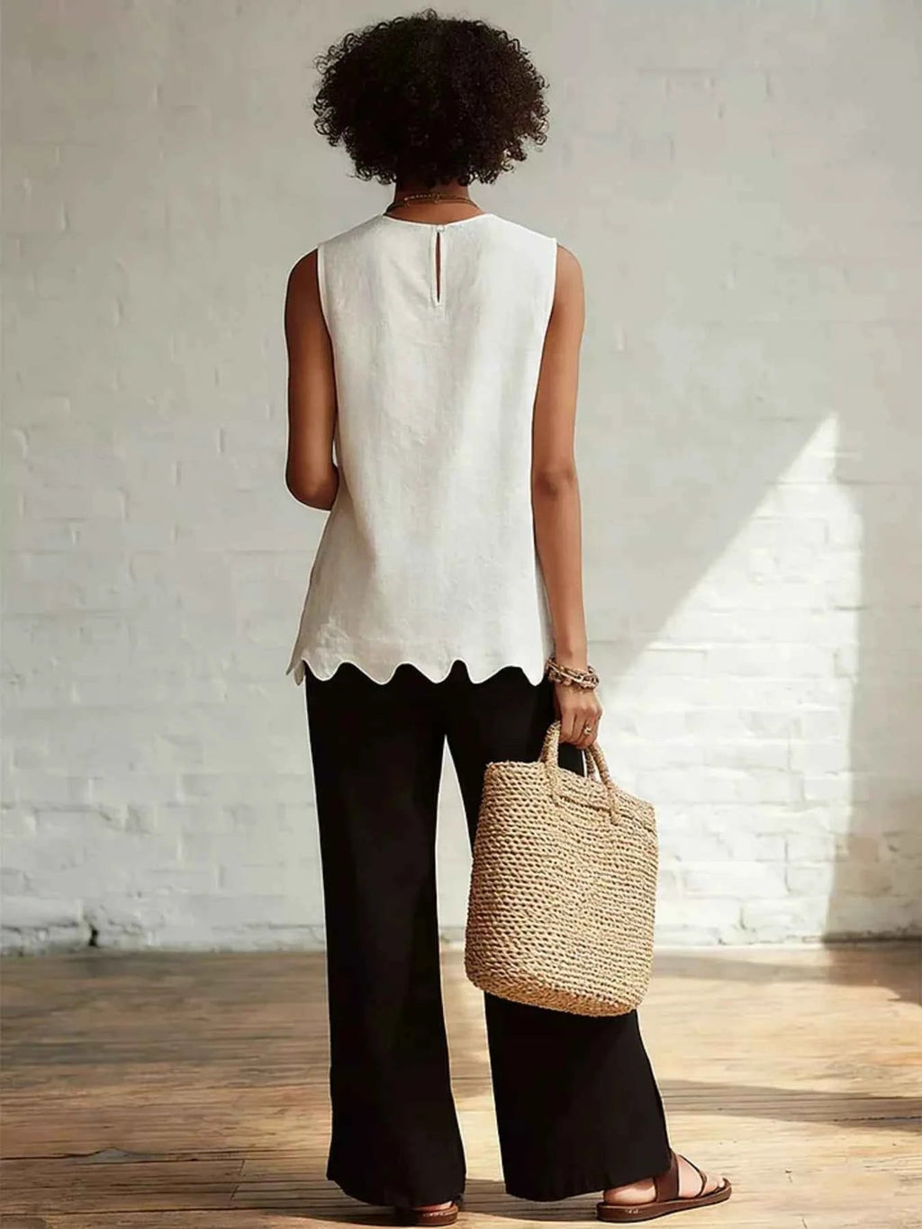 Full Size Scalloped Hem Sleeveless Tank Top Plus Size - Liorienne
