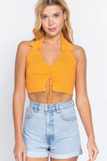 Halter Ruched Crop Sweater Knit Top - Excel Merchandise