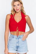 Halter Ruched Crop Sweater Knit Top - Excel Merchandise