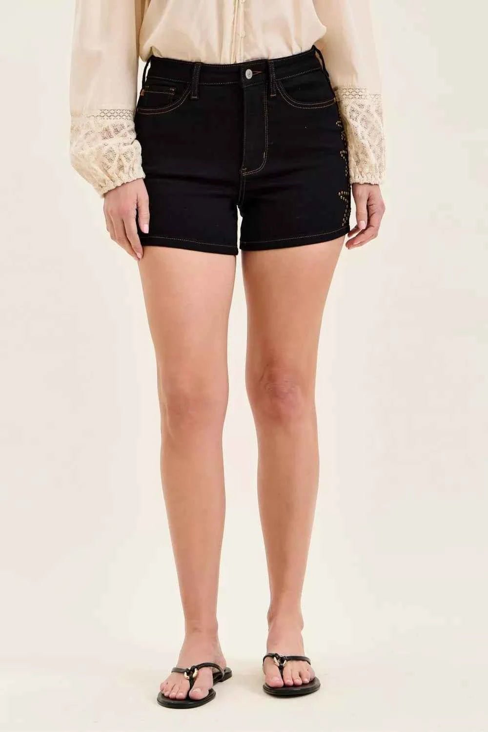 High Waist Slim Denim Short with Star Studded - Judy Blue - Liorienne