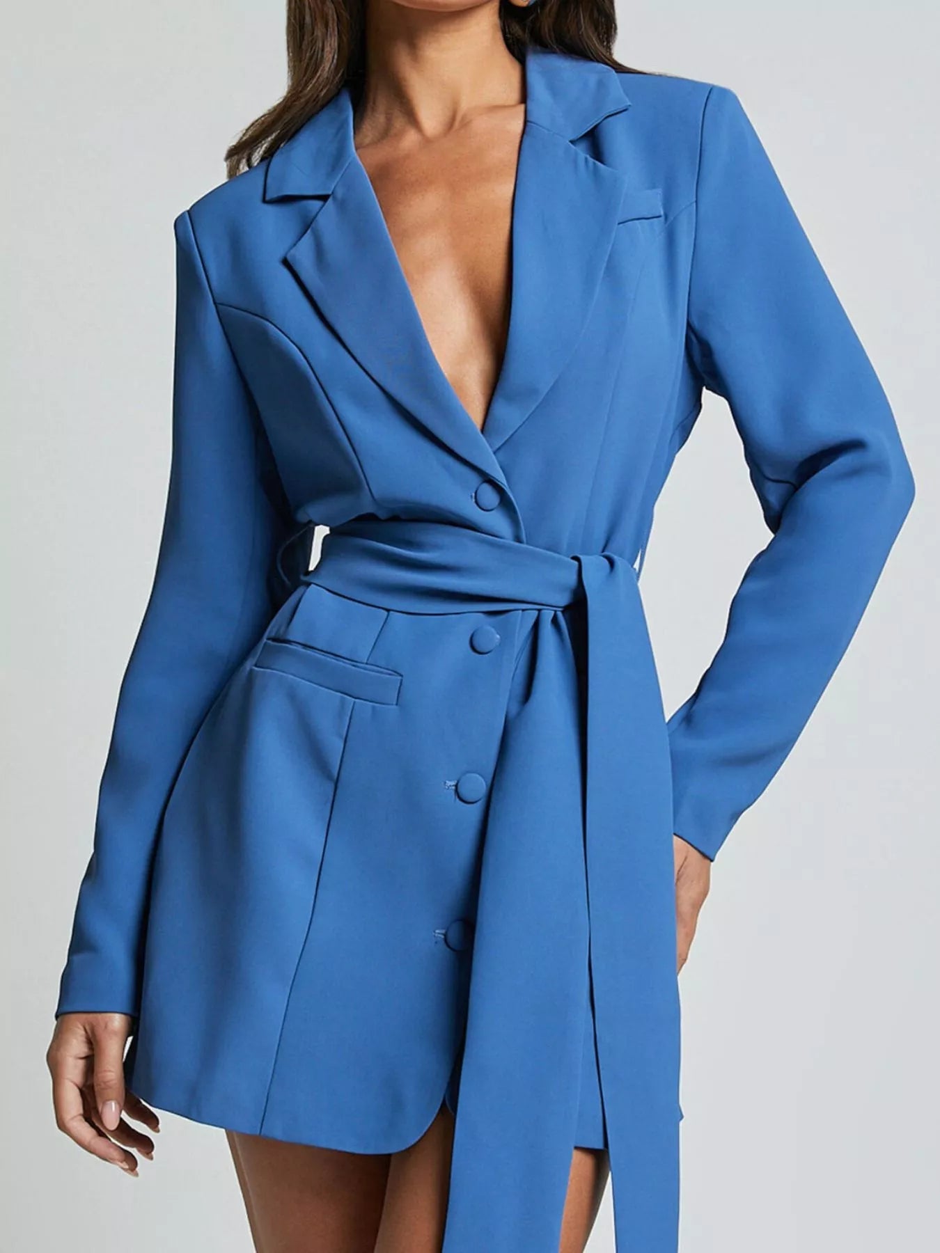 Lapel Collar Tie Waist Blazer - Excel Merchandise