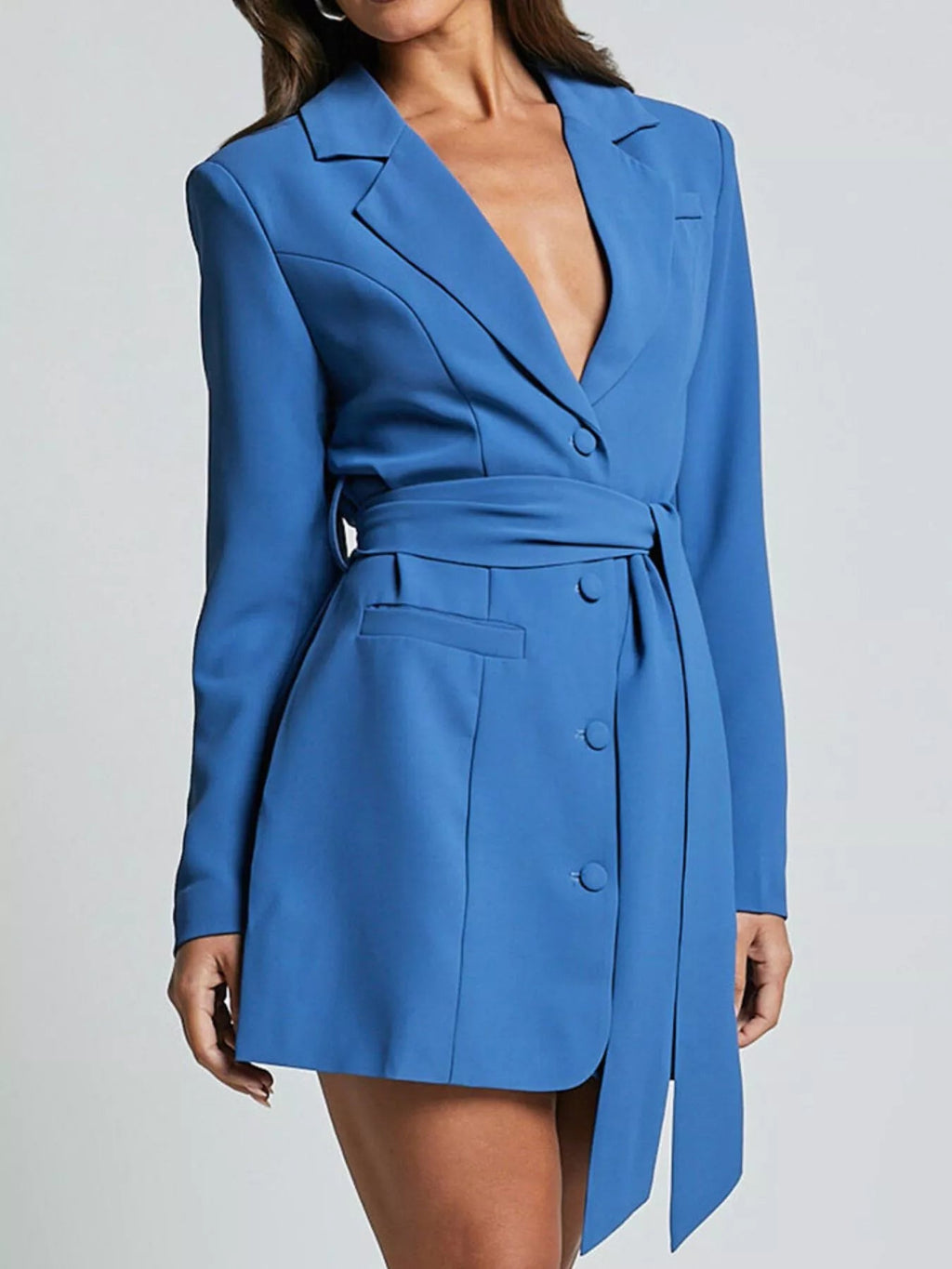 Lapel Collar Tie Waist Blazer - Excel Merchandise