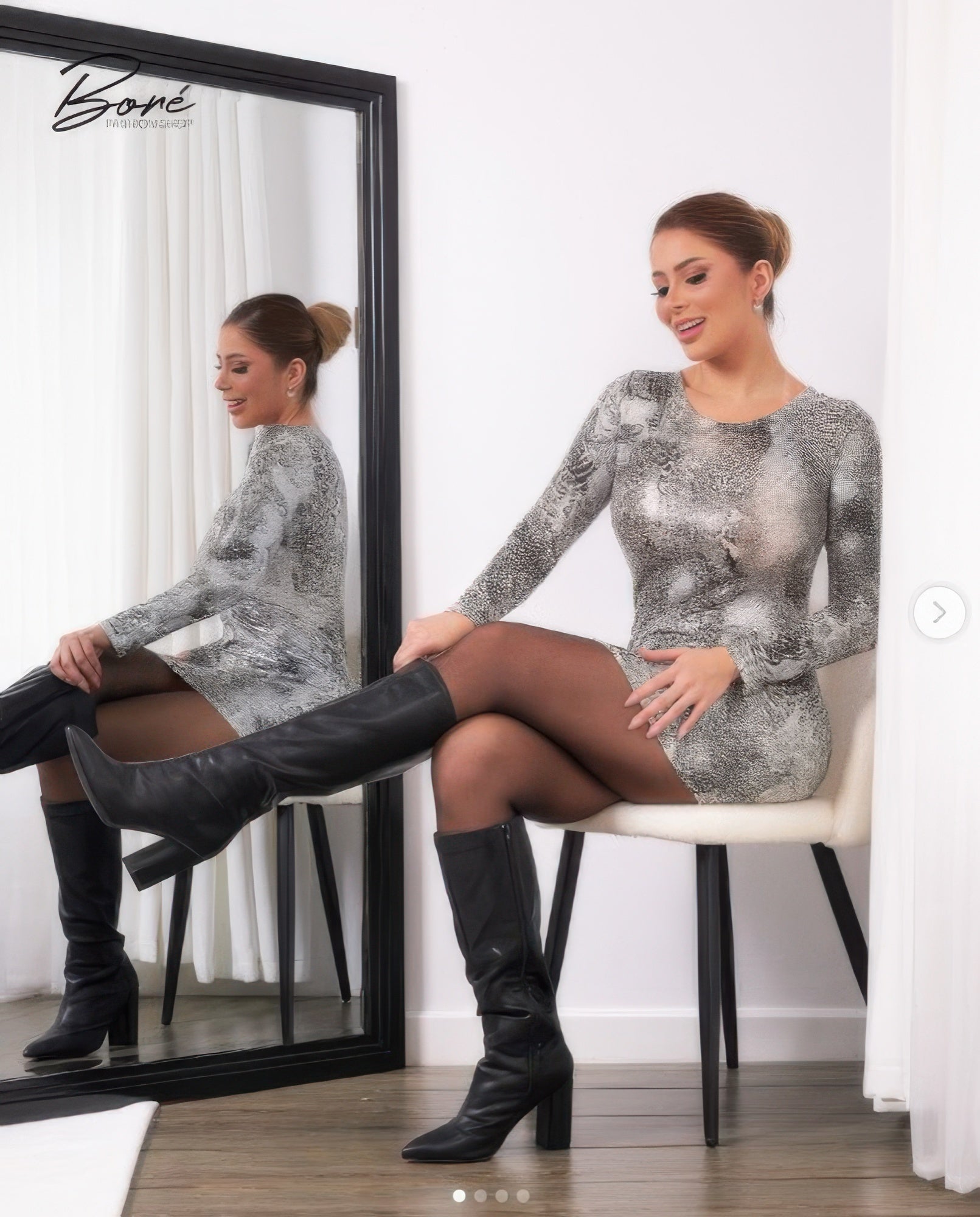 Long Sleeve Body Con Pu Silver Snake Mini - Excel Merchandise