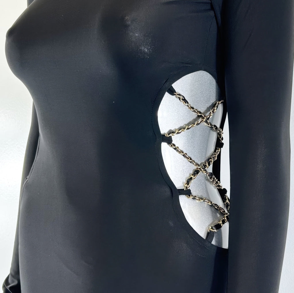 Long Sleeve, High Neck Design Chanel Chain Detail - Liorienne