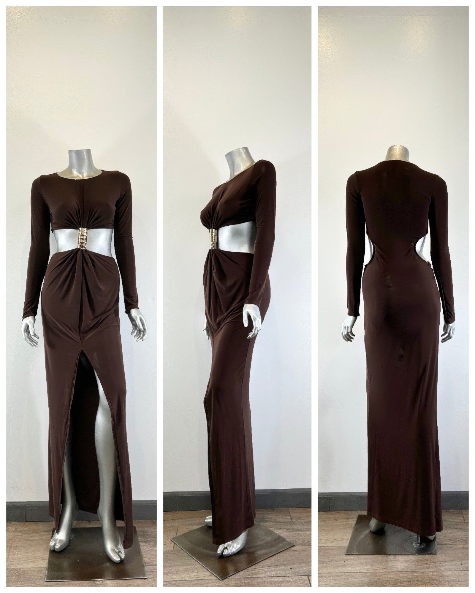 Long Sleeve Mockneck Styling Maxi Dress. - Excel Merchandise