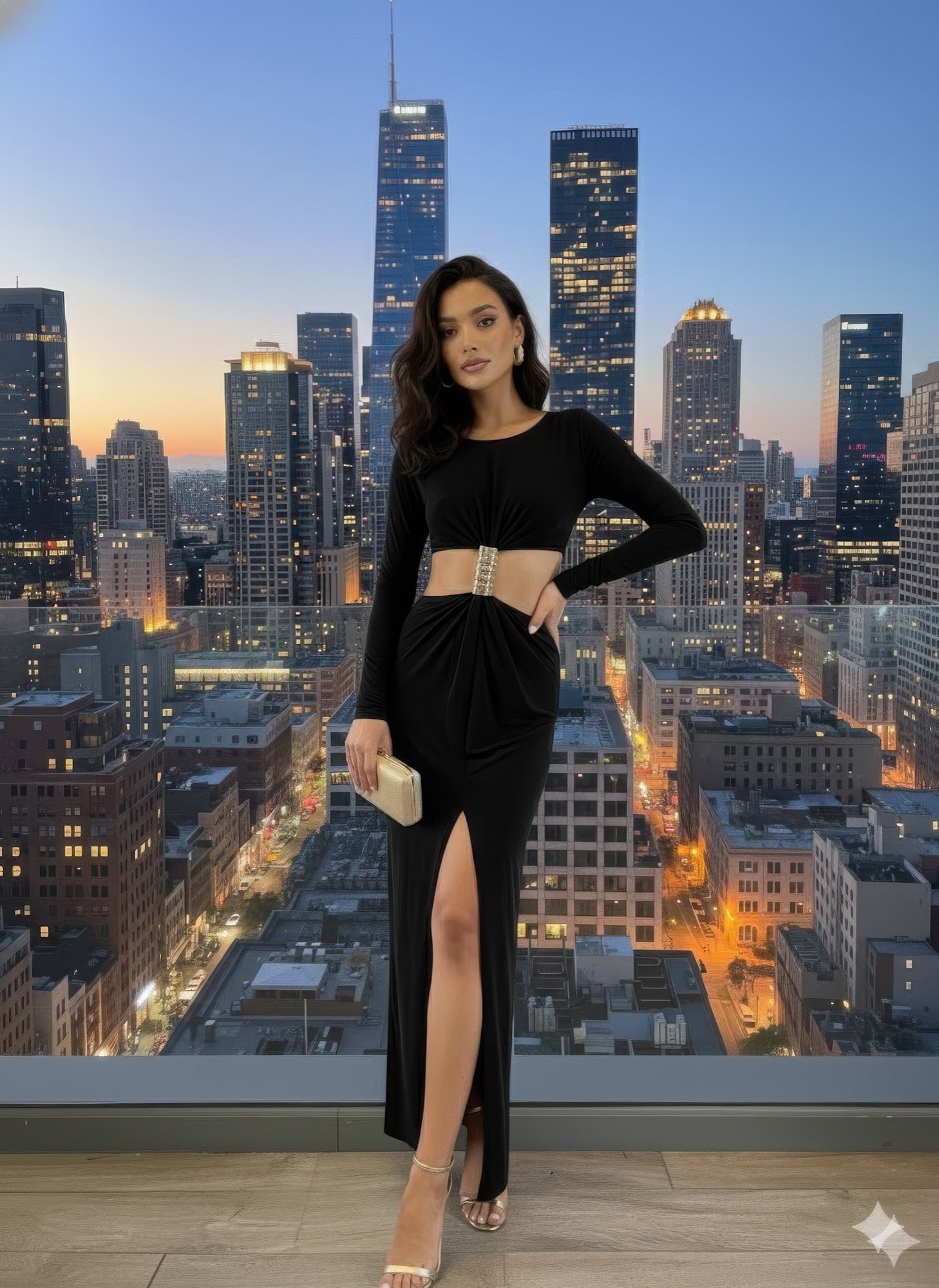 Long Sleeve Mockneck Styling Maxi Dress. - Liorienne