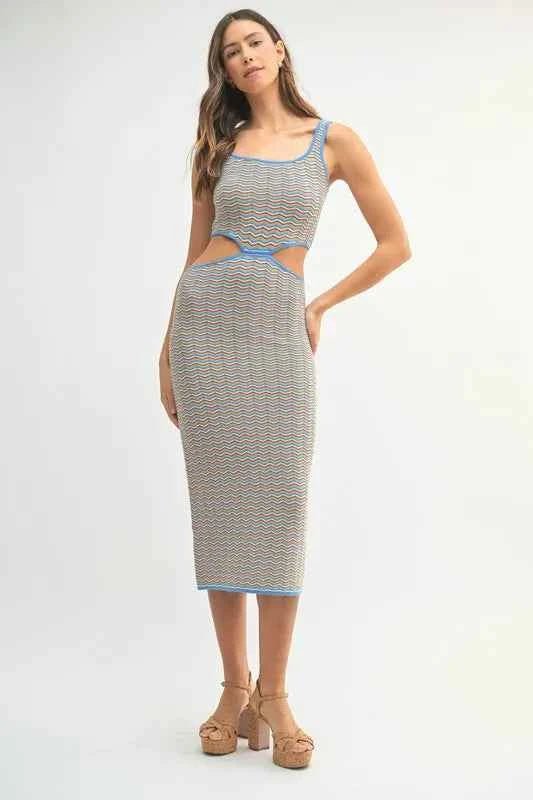 MABLE Multi Color Chevron Knit Bodycon Midi Dress - Liorienne