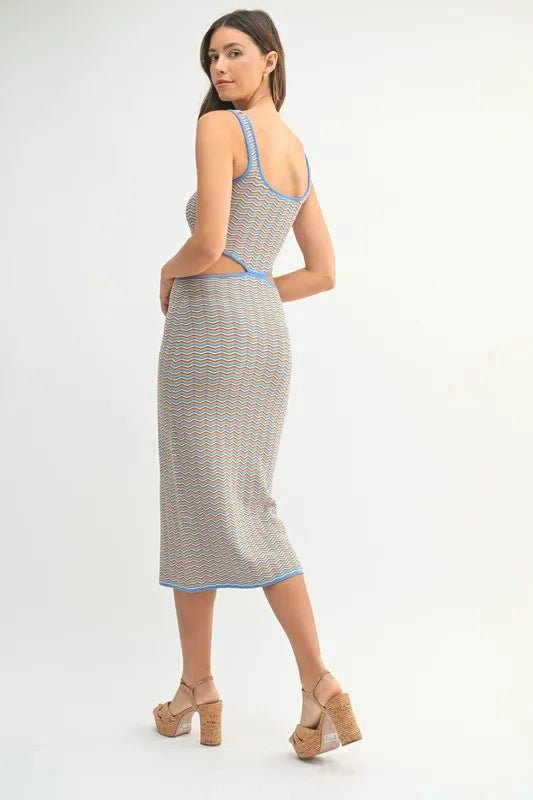 MABLE Multi Color Chevron Knit Bodycon Midi Dress - Liorienne