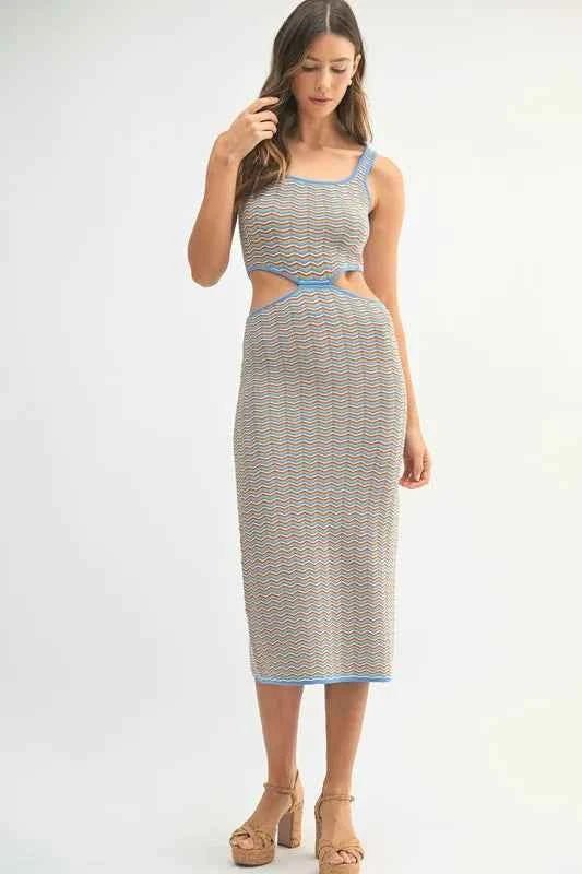 MABLE Multi Color Chevron Knit Bodycon Midi Dress - Liorienne