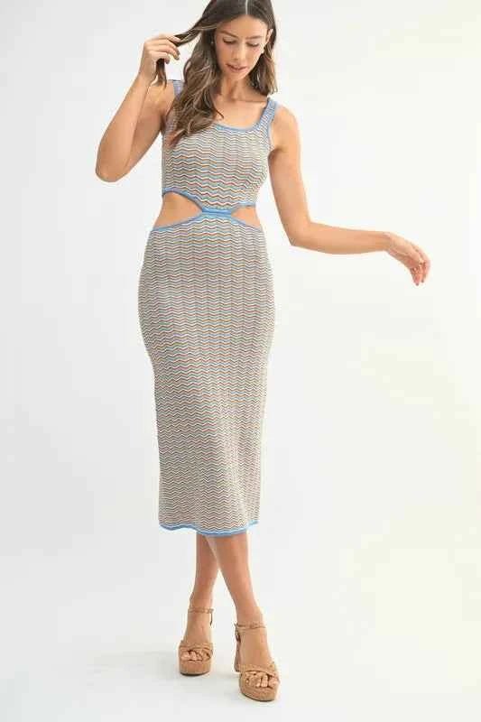 MABLE Multi Color Chevron Knit Bodycon Midi Dress - Liorienne