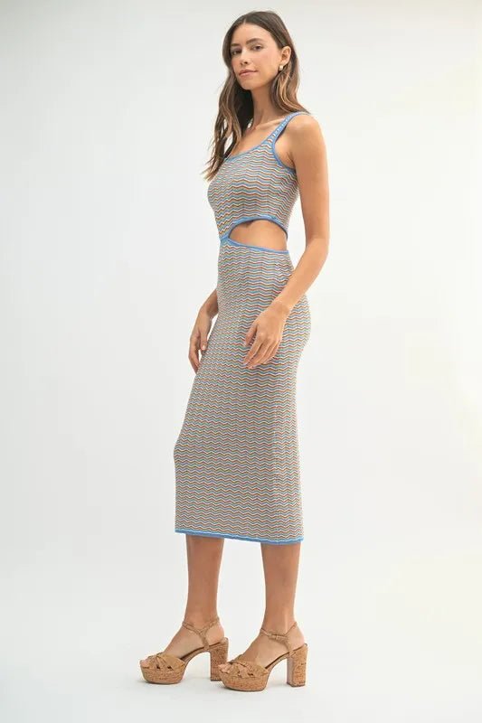 MABLE Multi Color Chevron Knit Bodycon Midi Dress - Liorienne