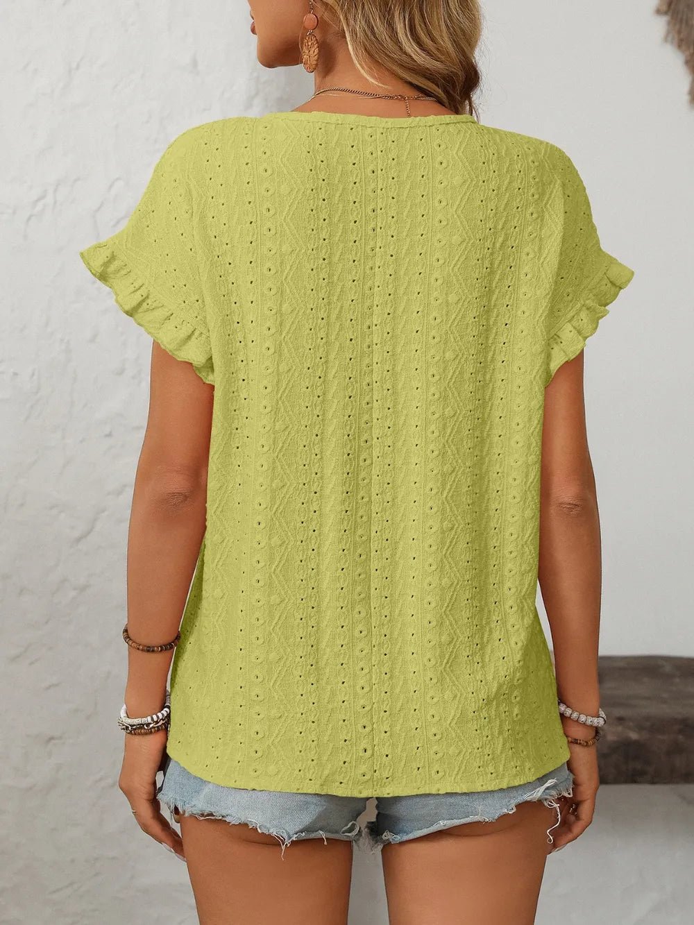 Mandy Eyelet Round Neck Short Sleeve Top - Liorienne