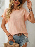 Mandy Eyelet Round Neck Short Sleeve Top - Liorienne