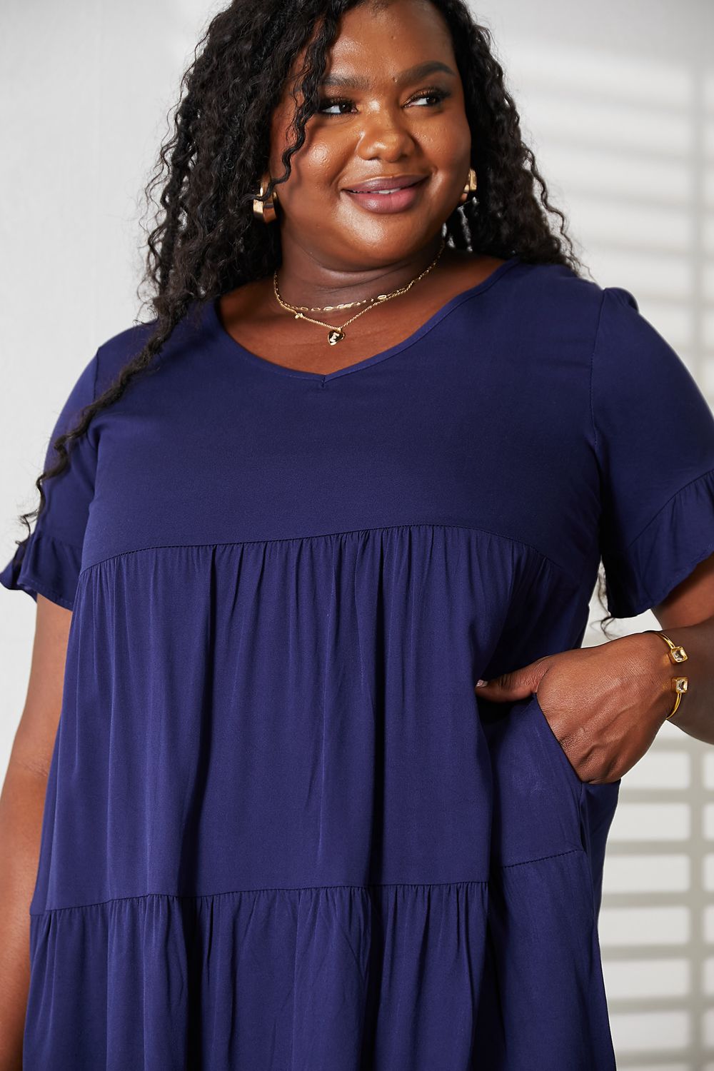 Mandy V-Neck Flounce Sleeve Tiered Dress - Liorienne