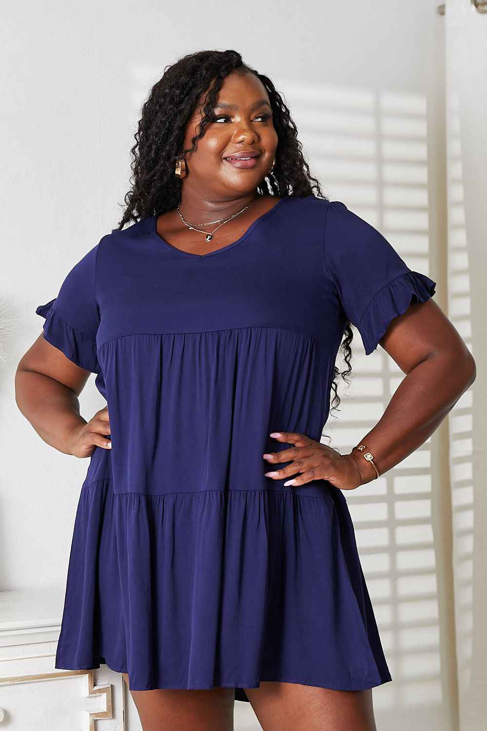 Mandy V-Neck Flounce Sleeve Tiered Dress - Liorienne