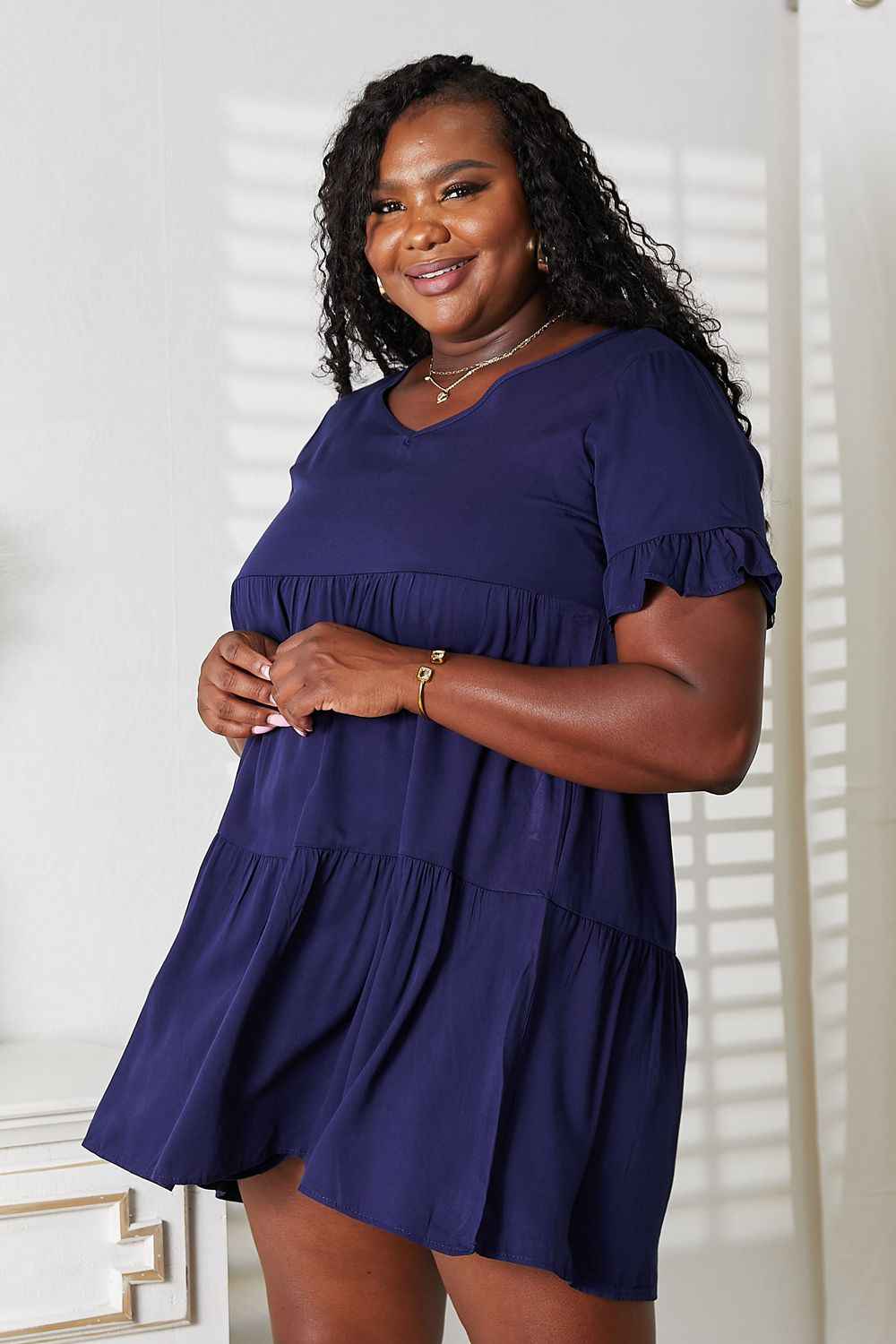 Mandy V-Neck Flounce Sleeve Tiered Dress - Liorienne