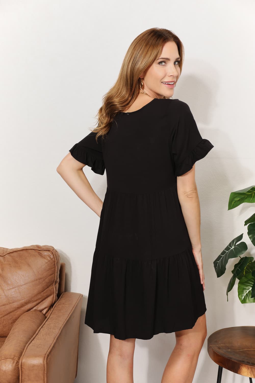 Mandy V-Neck Flounce Sleeve Tiered Dress - Liorienne