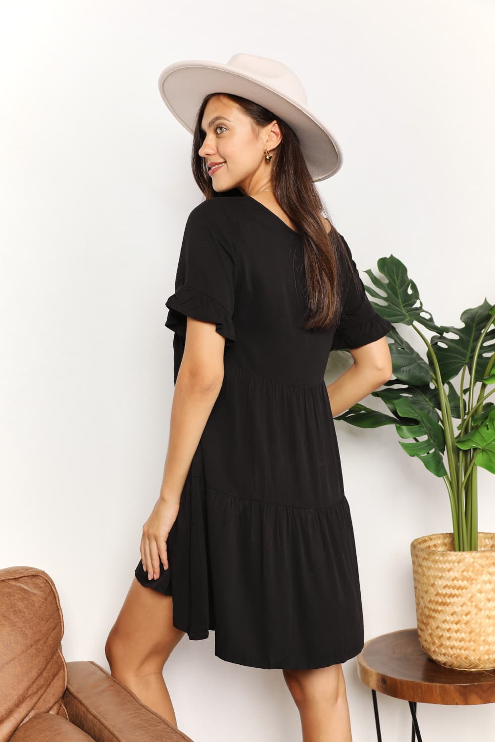 Mandy V-Neck Flounce Sleeve Tiered Dress - Liorienne