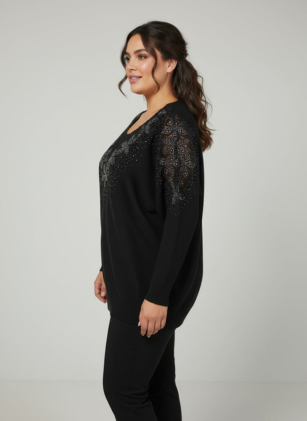 Midnight Sparkle Embellished Knit Tunic Top - Excel Merchandise