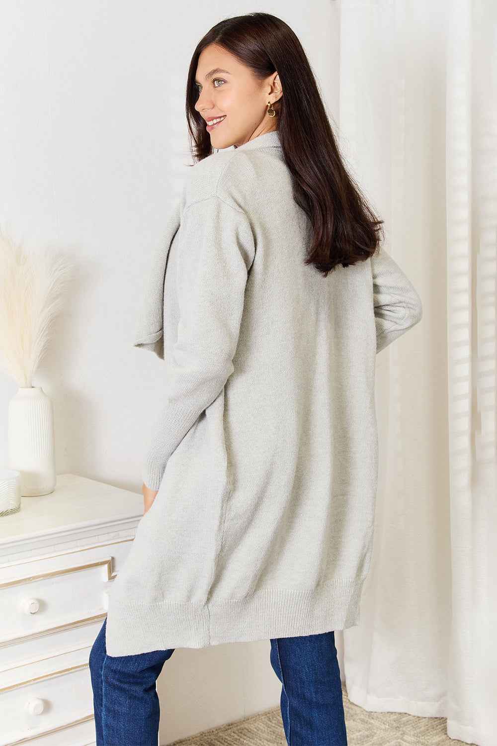 Open Front Duster Cardigan with Pockets - Angel Wings - Liorienne