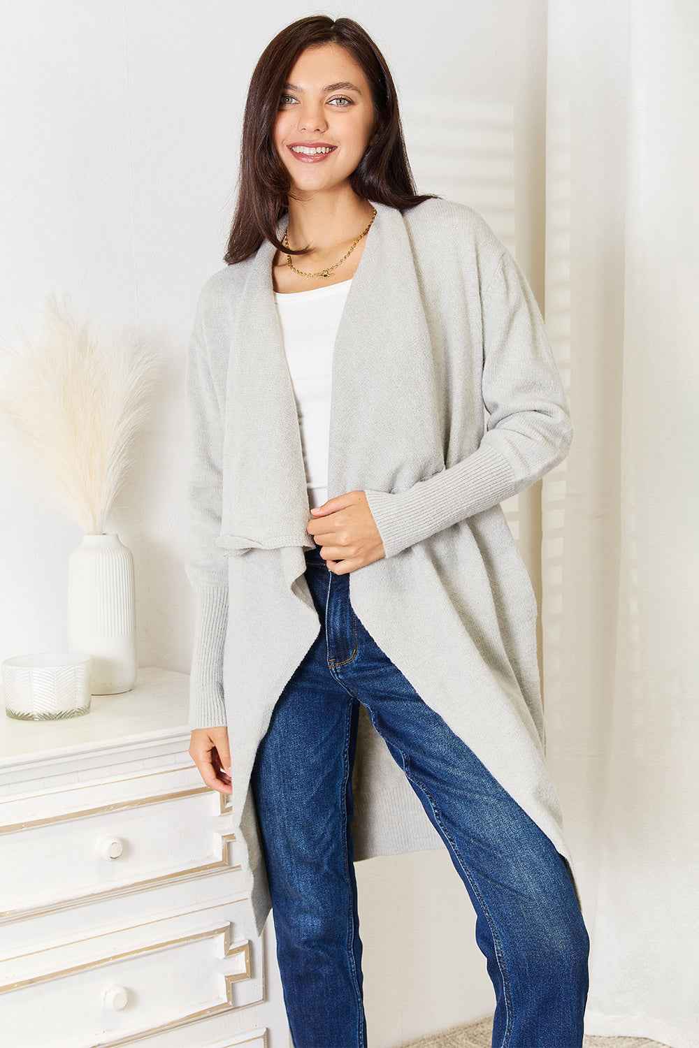 Open Front Duster Cardigan with Pockets - Angel Wings - Liorienne