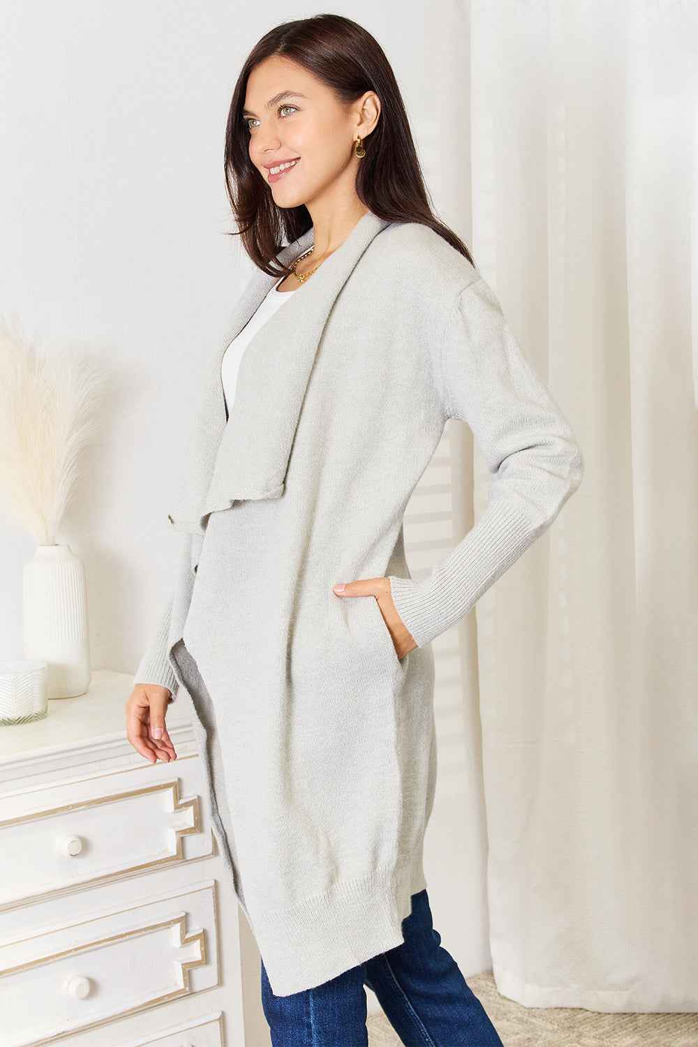 Open Front Duster Cardigan with Pockets - Angel Wings - Liorienne