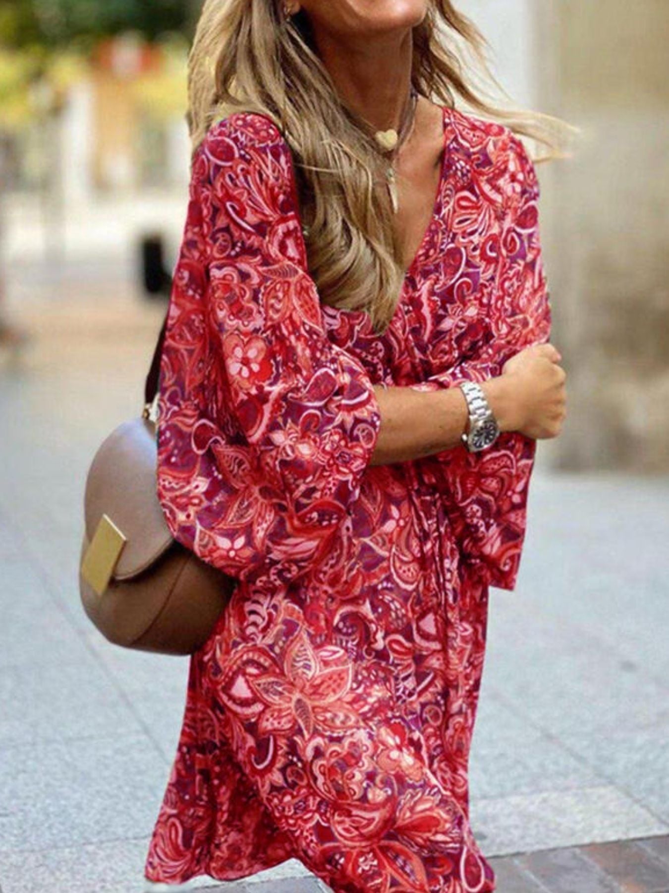 Paisley Print Balloon Sleeve Mini Dress - Excel Merchandise