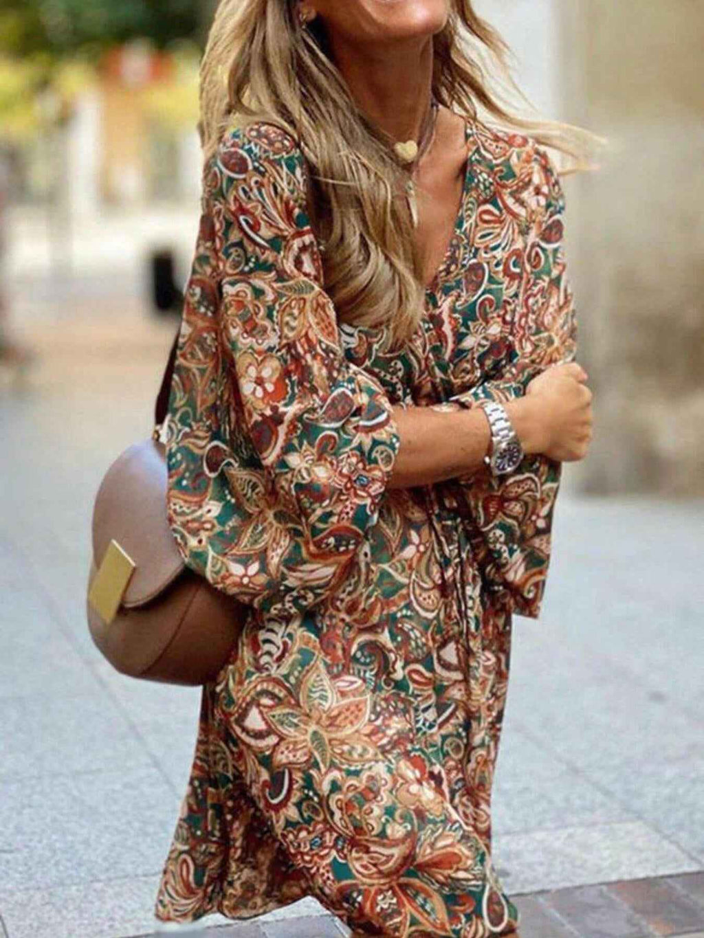 Paisley Print Balloon Sleeve Mini Dress - Excel Merchandise