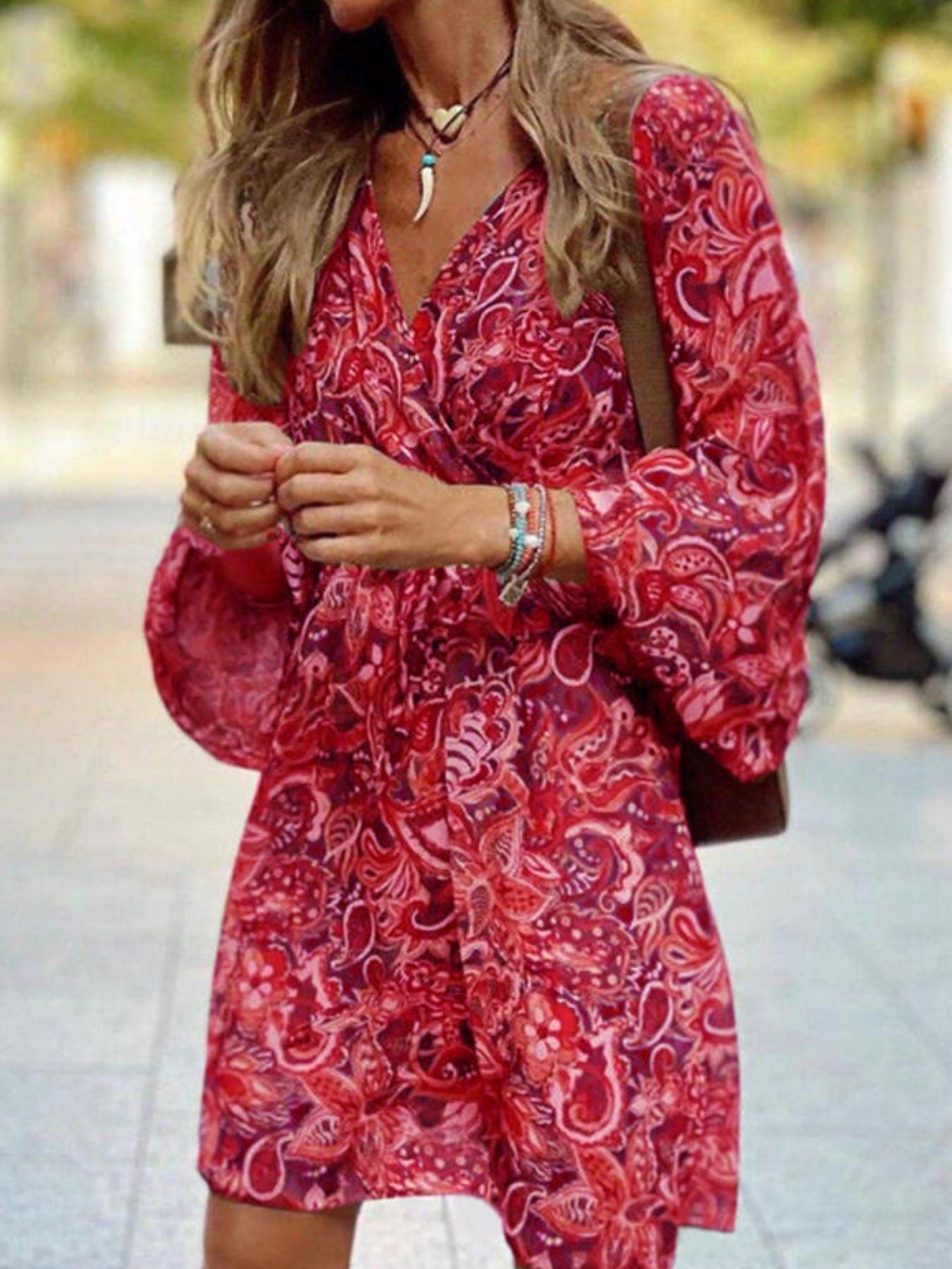 Paisley Print Balloon Sleeve Mini Dress - Excel Merchandise