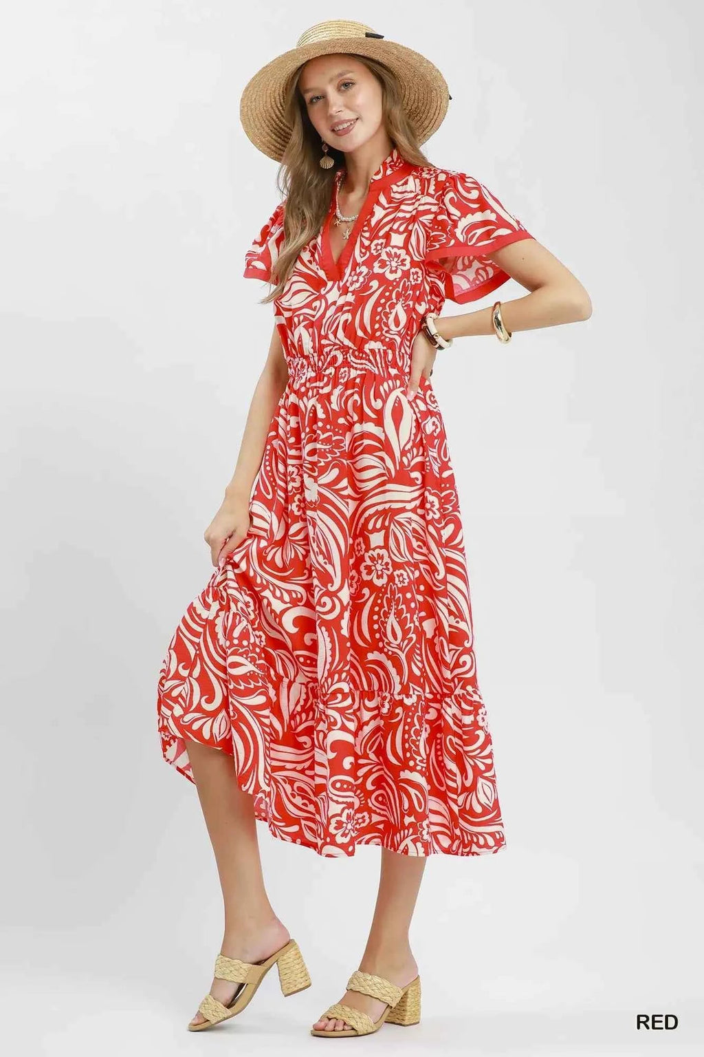 Paisley Print Midi Dress with Side Pockets - Umgee - Liorienne